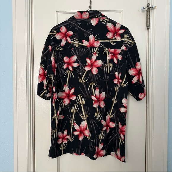 Banana Cabana Shirt Floral Hawaiian Silk Black & Red - Picture 3 of 7